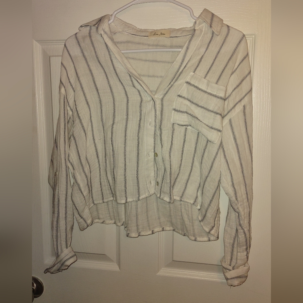 White striped cropped button down top